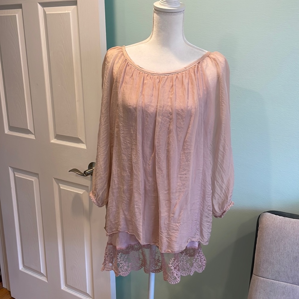 Giuliano Italy Pink Nude Skin Color Tunic embroidered L
